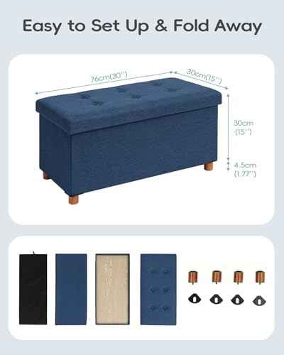 PINPLUS Storage Ottoman Cube, White Linen Footrest with Wooden Legs