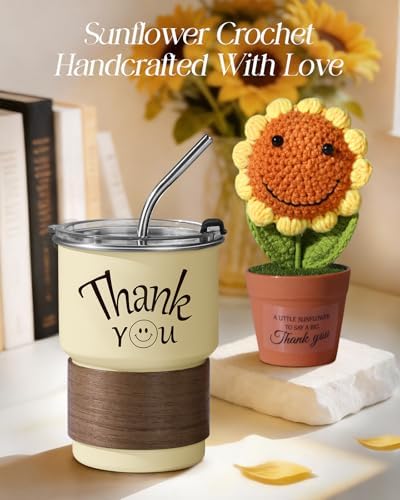 7pcs Thank You Gift Basket for Women, Crochet Sunflower