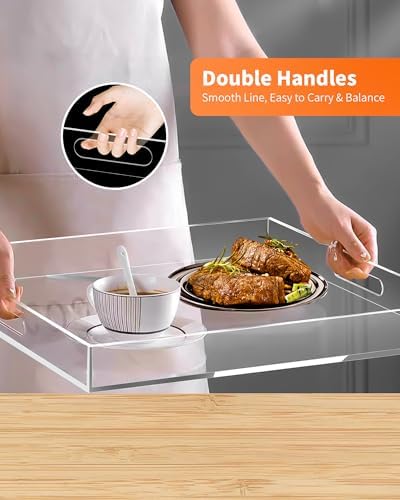 Acrylic Serving Tray Set of 3-16x12 & 7.7x11.4 Inch Clear Luxury Trays