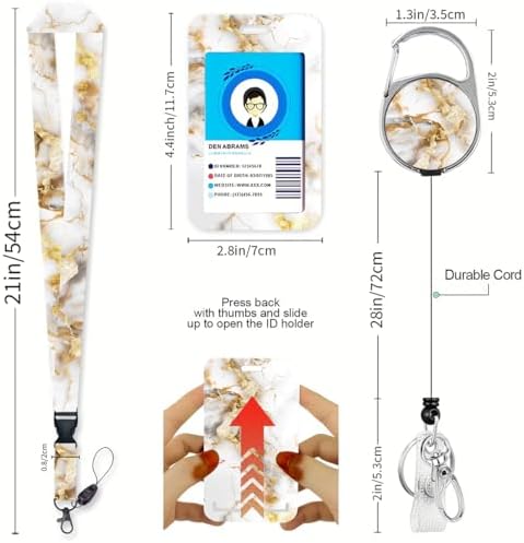 Heavy Duty White Marble Retractable Badge Reel with ID Holder