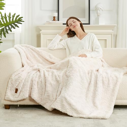 Cozy Bliss Faux Fur Throw Blanket for Couch, Fuzzy Soft Plush Thick