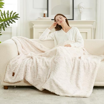 Cozy Bliss Faux Fur Throw Blanket for Couch, Fuzzy Soft Plush Thick