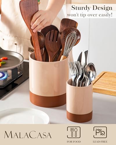 MALACASA Utensil Holder, 7.3"+5.5" Ceramic Kitchen Utensil Holder for