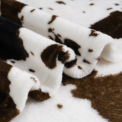 Vessia Throw Blanket Cow Black and Brown with Pillow Cover for Couch