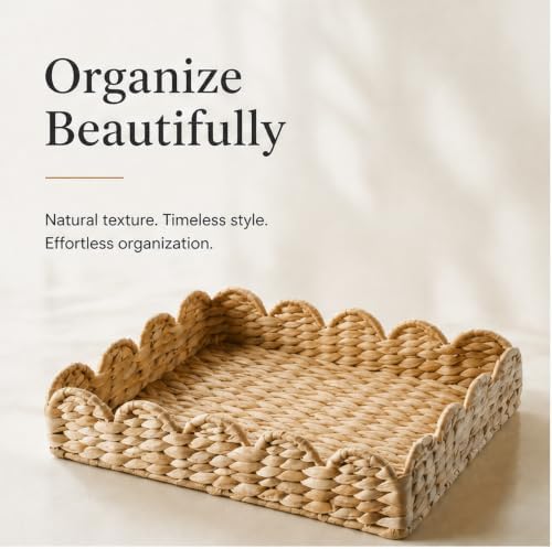 Handwoven Scalloped Decorative Tray - 14" L x 12" W x 4" H