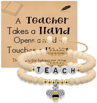 Artlunar Teacher Gifts -2Pcs Apple Bee Bracelets,Teacher Appreciation