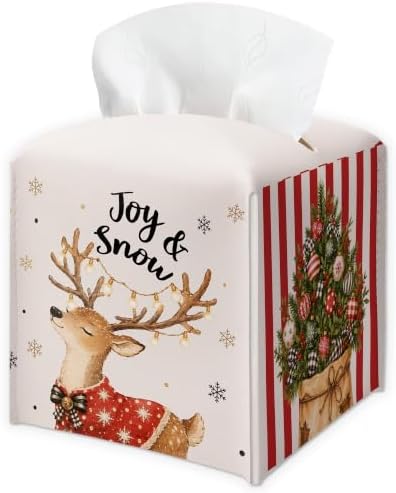 Joy & Snow Christmas Tissue Box Cover, Reindeer Home Kitchen Tissue