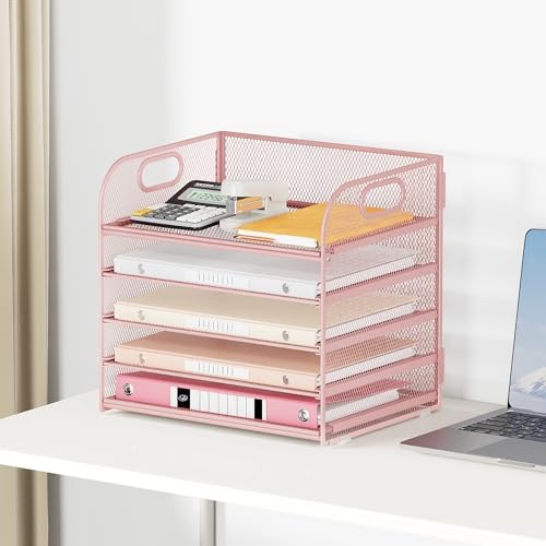 5 Tray Paper Organizer Letter Tray with Handle - Mesh Desk File