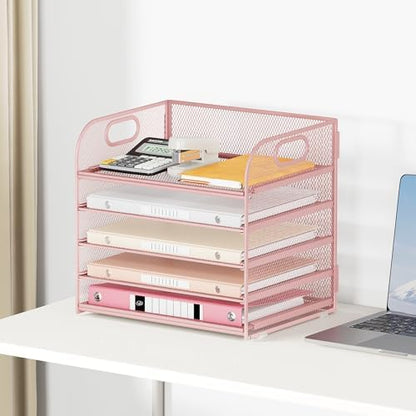 5 Tray Paper Organizer Letter Tray with Handle - Mesh Desk File