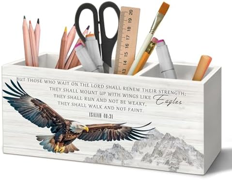 Christian Pen Holder Organizer for Desk Accessories, Eagle Bible Verse
