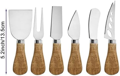 Cheese Knife Set, Charcuterie Board Accessories Stainless Steel Wood