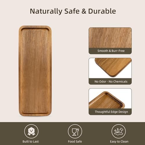 Small Acacia Wood Serving Tray, Wooden Decorative Tray for Coffee