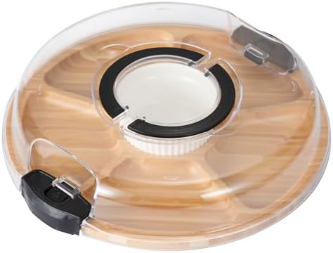Charcuterie Board with Lid, Bamboo 6‐Compartment Portable Serving