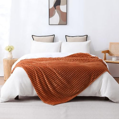 Rust Fleece Throw Blanket for Couch Sofa Bed 50”*60” Ultra Soft