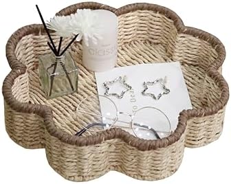GYASVWU Paper Rope Scalloped Tray, Wicker Trays for Decor, 11.81"W×