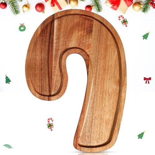 Bokon 12" Candy Cane Shape Christmas Charcuterie Board Wooden Cutting