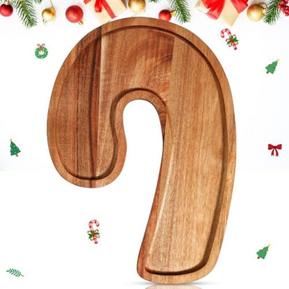 Bokon 12" Candy Cane Shape Christmas Charcuterie Board Wooden Cutting