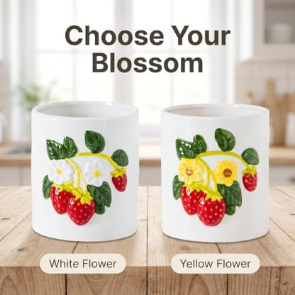 dgudgu Strawberry Kitchen Utensil Holder for Countertop Ceramic