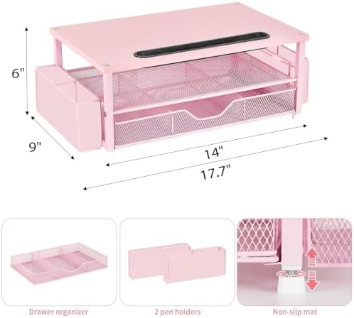 AUPSEN Pink Desk Organizers and Accessories, 2-Tier Wood Computer