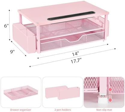AUPSEN Pink Desk Organizers and Accessories, 2-Tier Wood Computer