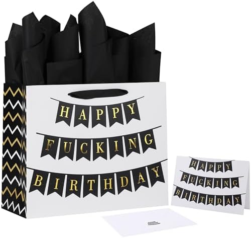 Qirrmiy 13" Large White Gift Bag Set with Greeting Card and Tissue
