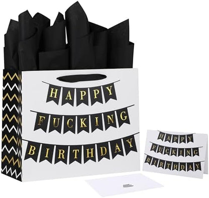 Qirrmiy 13" Large White Gift Bag Set with Greeting Card and Tissue