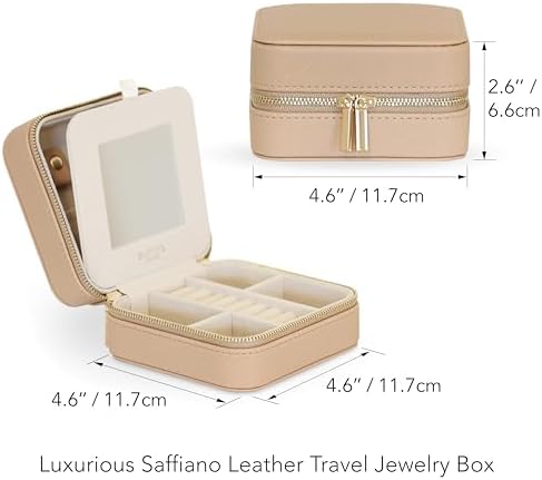 Saffiano Leather Travel Jewelry Box with Mirror | Portable Jewelry