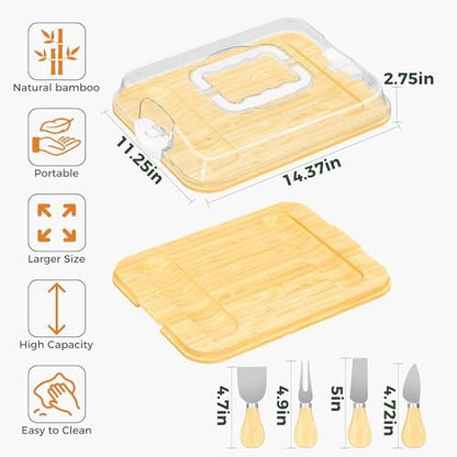 MinBoo Bamboo 2-in-1 Charcuterie Board with Lid,Travel Portable Bamboo