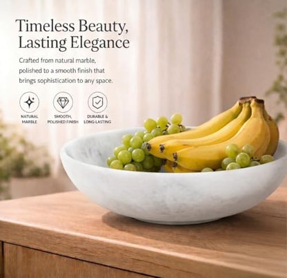 Radicaln Marble Fruit Bowl for Kitchen Counter, 10" White Decorative