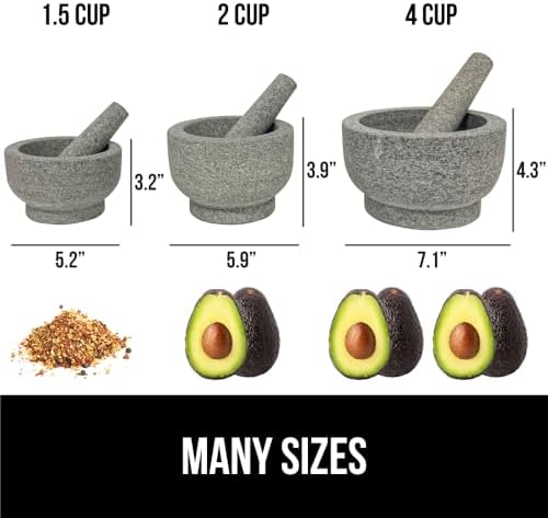 GORILLA GRIP Mortar and Pestle Set, Heavy Duty Natural Granite Stone