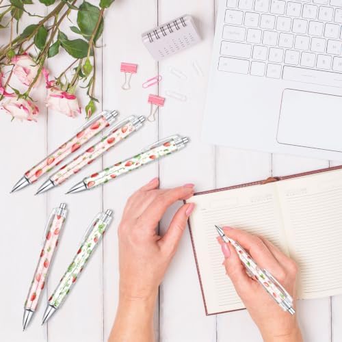 Strawberry Pens Set of 6, Black Ink Ballpoint Pens for Summer Gifts