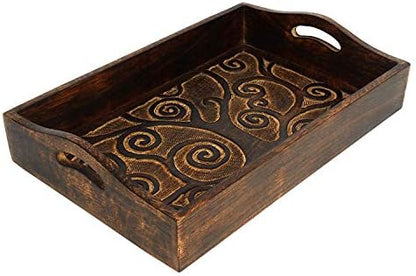 Ajuny Wooden Serving Trays Set of 3 with Handles, Tree of Life Carved