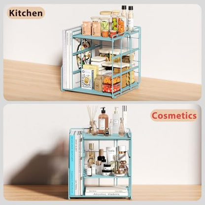 Teal Desk File Organizer and Accessories, 4-Tier Paper Organizer with