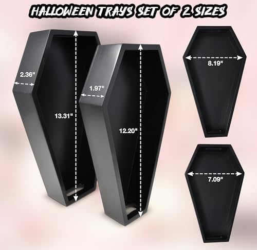 Gift Boutique Halloween Coffin Serving Trays Set of 2 Sizes Black Wood