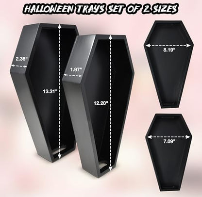 Gift Boutique Halloween Coffin Serving Trays Set of 2 Sizes Black Wood