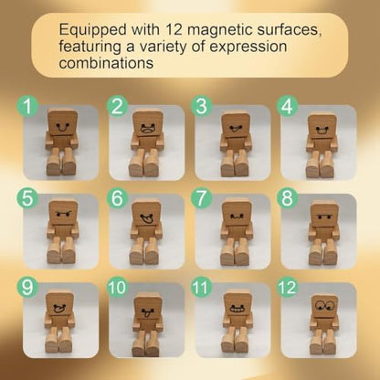 Shaking Leg Wooden Man Figurine with 12 Expression Accessories for Car