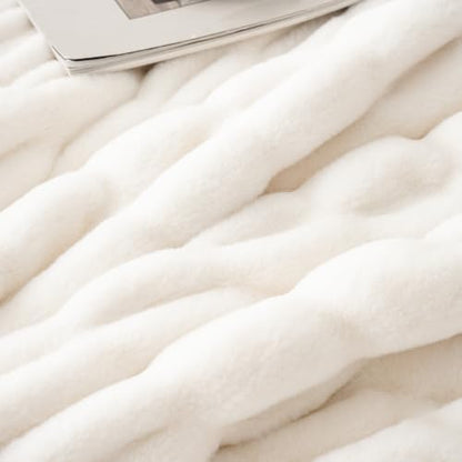 BATTILO Soft Ivory Faux Fur Throw Blanket for Couch, 50"x60", Double