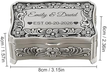 Personalized Rectangle Wedding Ring Box with Name & Date, Small