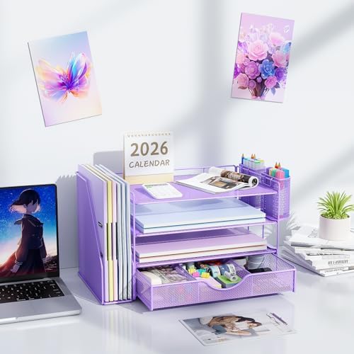 gianotter Desk Organizers and Accessories with File Holder, 4-Tier