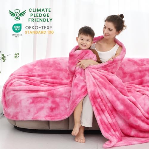 Pink Fleece Throw Blanket, Plush Soft Flannel Blanket for Sofa Couch