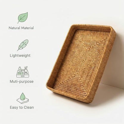 14.6" x 9.1" Large Wicker Storage Tray, Natural Rattan Basket