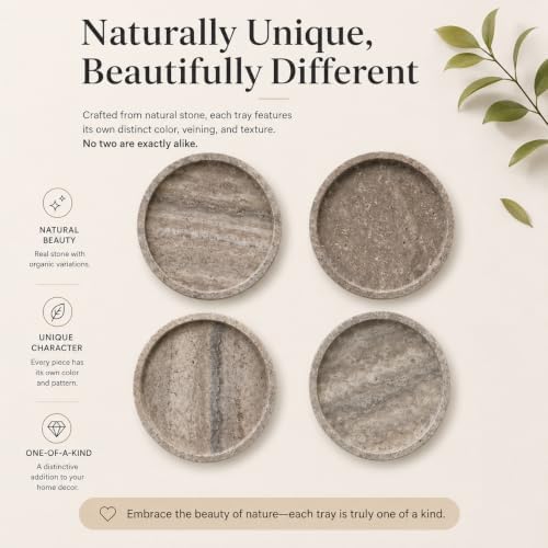 Round Marble Vanity Tray, Gray Travertine,Natural Marble Stone