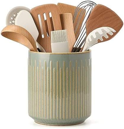 JIEMEI HOME Kitchen Utensil Holder, Ceramic Stable Utensil Crock for