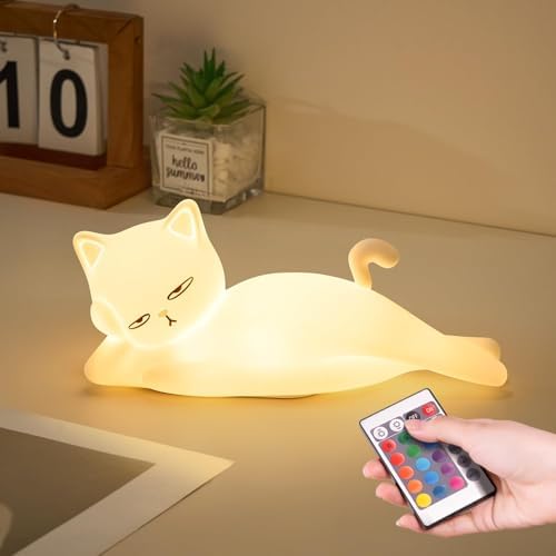 Lying Cat Lamp Funny Gifts, 16 Colors+5 Dimming+Silicone Random Stuff