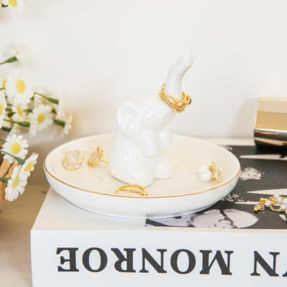 Elephant Ring Holder Dish, Ceramic Jewelry Tray Trinket Dish for