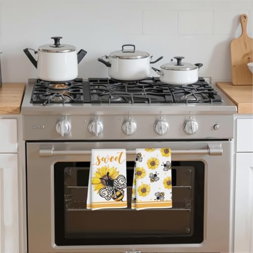 2Pcs Sunflower Cute Bee Kitchen Towels, Sunflower Gifts for Women Mom