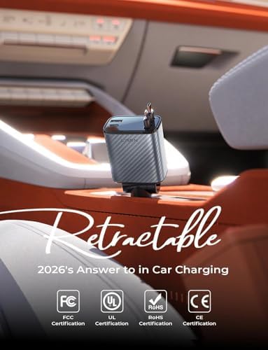 LISEN Retractable Car Charger, 84W Car Charger USB C Fast Charger
