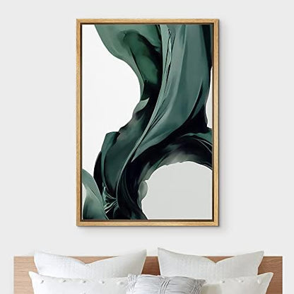 IDEA4WALL Framed Canvas Print Wall Art Dark Teal Flowing Smoke Wave