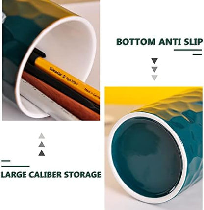 WHJY Ceramic White Pencil Cup, Makeup brushes Holder, Gold Pen Holder