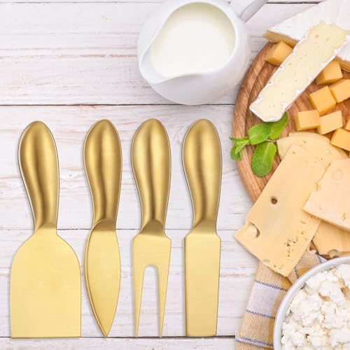 Funnymoom 4 Pcs Gold Cheese Knives Set, Stainless Steel Cheese Tools